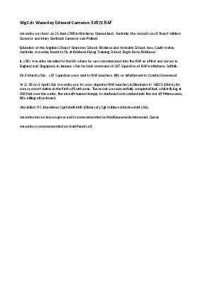 A preview of a PDF biography for Cameron, Waverley Edward